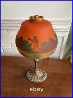 Vintage Arts & Crafts Reverse Painted Small Lovely Lamp