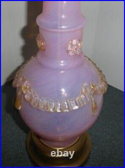 Vintage Barovier Murano Glass Lamp With Tassels Pink Venetian Art Glass