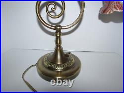Vintage Brass Lamp with Signed Vandermark Iridescent Art Glass Shade 1093