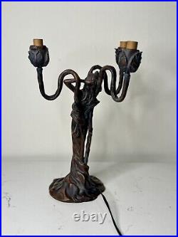 Vintage Bronze Art Nouveau Figural Women Lamp