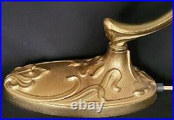 Vintage Bronze Art Nouveau Lamp with Quezal Gold Aurene Shade