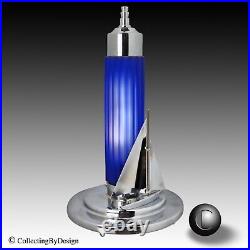 Vintage Cobalt Glass & Chrome Sailboat Modernist Art Deco Lamp c. 1939 RESTORED