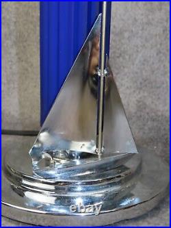 Vintage Cobalt Glass & Chrome Sailboat Modernist Art Deco Lamp c. 1939 RESTORED