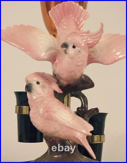 Vintage Copper Lamp with Two Cockatoos, Art Deco Era, Two Bakelite Planters