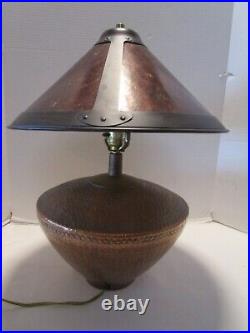 Vintage Copper hammered Arts and Crafts Mission Style Mica Shade Table Lamp