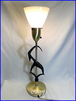 Vintage, Elegant, Art Deco Working Rembrandt Gazelle Lamp With Glass Shade