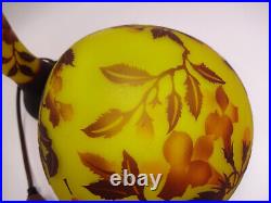 Vintage Emile Galle Style Glass Mushroom Lamp Art Nouveau Yellow Red Flowers