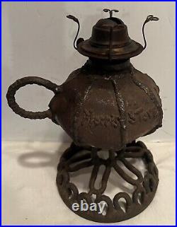 Vintage Folk Art Advertising Oil Lamp Iron Welded Morris Lamp & Stove Works