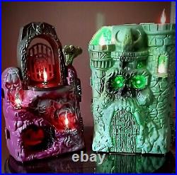 Vintage Folk Art Halloween He-Man Castle Skull Lamps Light Set Decor Vtg (Video)