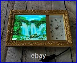 Vintage Framed Light Up Motion Waterfall Moving Wall Art Electric Picture Clock