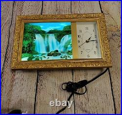 Vintage Framed Light Up Motion Waterfall Moving Wall Art Electric Picture Clock