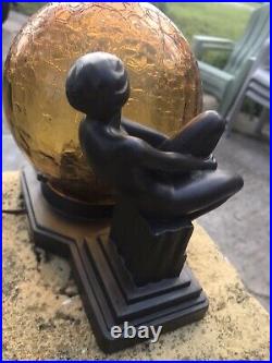Vintage Frankart Art Deco Style Cast Metal Nude Lady Globe Lamp
