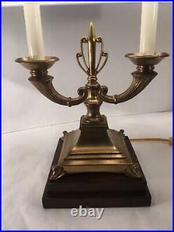 Vintage Frederick Cooper Wood & Brass Bouillotte Art Deco Lamp Base & New Shade