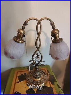 Vintage French Art Nouveau Table Lamp With Shades. 2 Socket