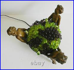 Vintage French lamp with cherubs and grapes art glass shade