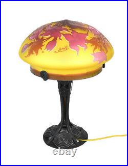 Vintage Galle Tip Art Glass Boudoir Lamp Wrought Iron Base