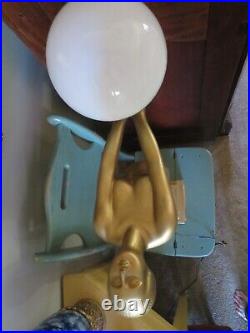 Vintage Gold Art Deco Nude Lady Lamp with Globe 29 T x 16 W x 6 1/2 D