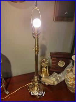 Vintage Gold Solid Brass Candlestick Table Lamp Footed Buffet Tall 27