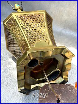Vintage Golden Brass Metal Fish Scale Table Lamp Gold Tone Art Deco Lighting #2