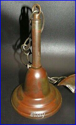 Vintage Gothic Bronze Hanging Bat Lamp Signed Austria Pallme Loetz Style Glass