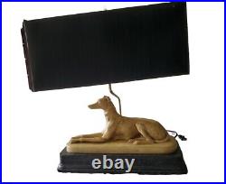 Vintage Gray Grey Hound Greyhound Whippet Dog Table Lamp Light Black Shade MCM