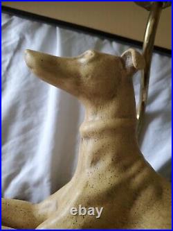 Vintage Gray Grey Hound Greyhound Whippet Dog Table Lamp Light Black Shade MCM