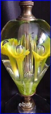 Vintage Handblown Art Glass MCM Accent Lamp Yellow Lilly Bubble Heavy Electric