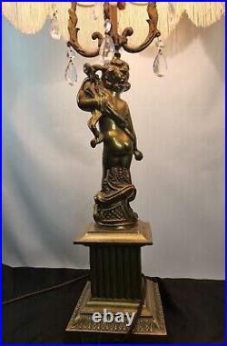 Vintage Hollywood Art Nouveau Cherub Bronze Tone Metal Parlor Table Lamp 34 Tal