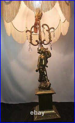 Vintage Hollywood Art Nouveau Cherub Bronze Tone Metal Parlor Table Lamp 34 Tal