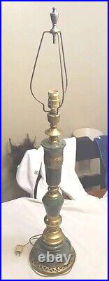 Vintage Hollywood Regency Asian Brass & Green Marble Lamp