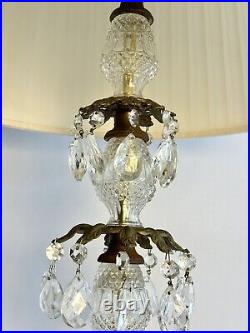 Vintage Hollywood Regency Brass Crystal Italian Marble Cherub Lamp 20 Prisms