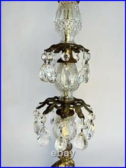 Vintage Hollywood Regency Brass Crystal Italian Marble Cherub Lamp 20 Prisms