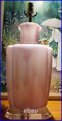 Vintage Hollywood Regency Reuven Art Nouveau Pink Glass Lucite Table Lamp Rueven
