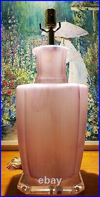 Vintage Hollywood Regency Reuven Art Nouveau Pink Glass Lucite Table Lamp Rueven