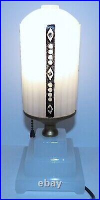 Vintage Houze Art Deco Glass White/black Skyscraper Boudoir Lamp No Finial