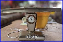 Vintage Industrial Art Deco desk lamp with clock by Marks de Luxe