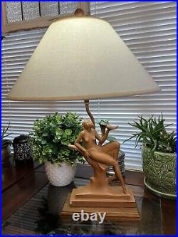 Vintage Italy Art Nouveau Nude Lady Ceramic Table Lamp Signed A. Carlini