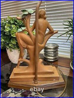 Vintage Italy Art Nouveau Nude Lady Ceramic Table Lamp Signed A. Carlini