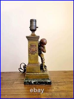 Vintage Juan Terville French Art Nouveau Drinking Boy Figural Marble Base Lamp
