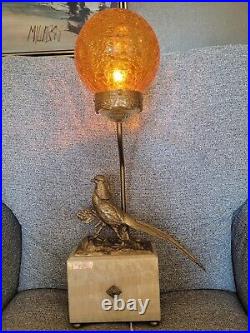 Vintage Lamp Bird (Pheasant) Art Deco Brass Marble