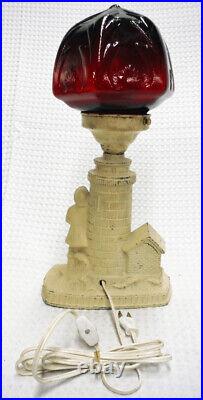Vintage Light House Lighthouse Lamp Light ART DECO 1930'S ORIGINAL RED GLOBE