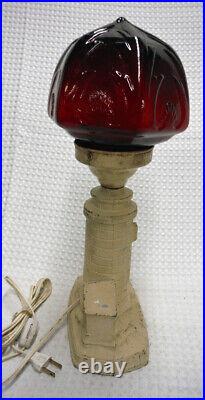 Vintage Light House Lighthouse Lamp Light ART DECO 1930'S ORIGINAL RED GLOBE