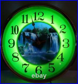 Vintage Light Up Motion Moving Waterfall Wall Electric Picture Clock -Read