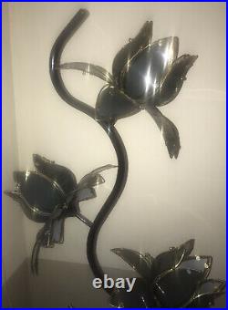 Vintage Lotus Flower Lamp Hollywood Regency Mid Century Art Deco Smoked Black