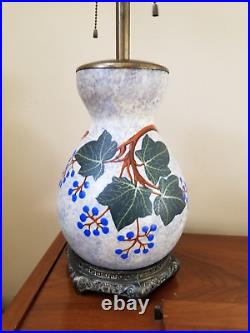Vintage Louis Dage Art Pottery Brass Paris MCM Blue Ivy Table Lamp