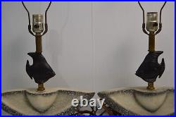 Vintage MCM Angel Fish Lamp Set Pair WORKING Art Deco Splatter Art Pottery Decor
