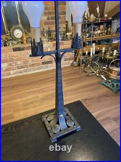 Vintage MCM Art Deco Arts & Crafts Mission Style Double Socket Table Lamp