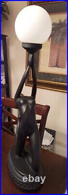 Vintage MCM Art Deco Nude Lady Sculpture Globe Table Lamp Black 29 Used