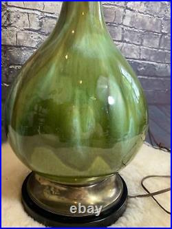 Vintage MCM Drip Glaze Haeger Art Pottery Ceramic Lamp Green Brown LARGE