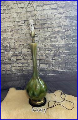 Vintage MCM Drip Glaze Haeger Art Pottery Ceramic Lamp Green Brown LARGE